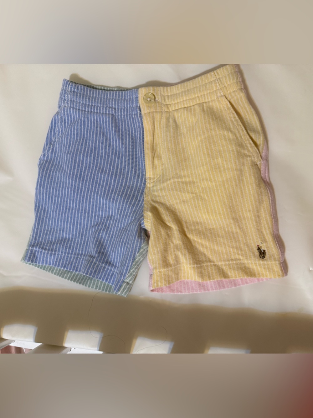 Ralph Lauren Two-Tone Pastel Blue & Yellow Seersucker Kids Shorts